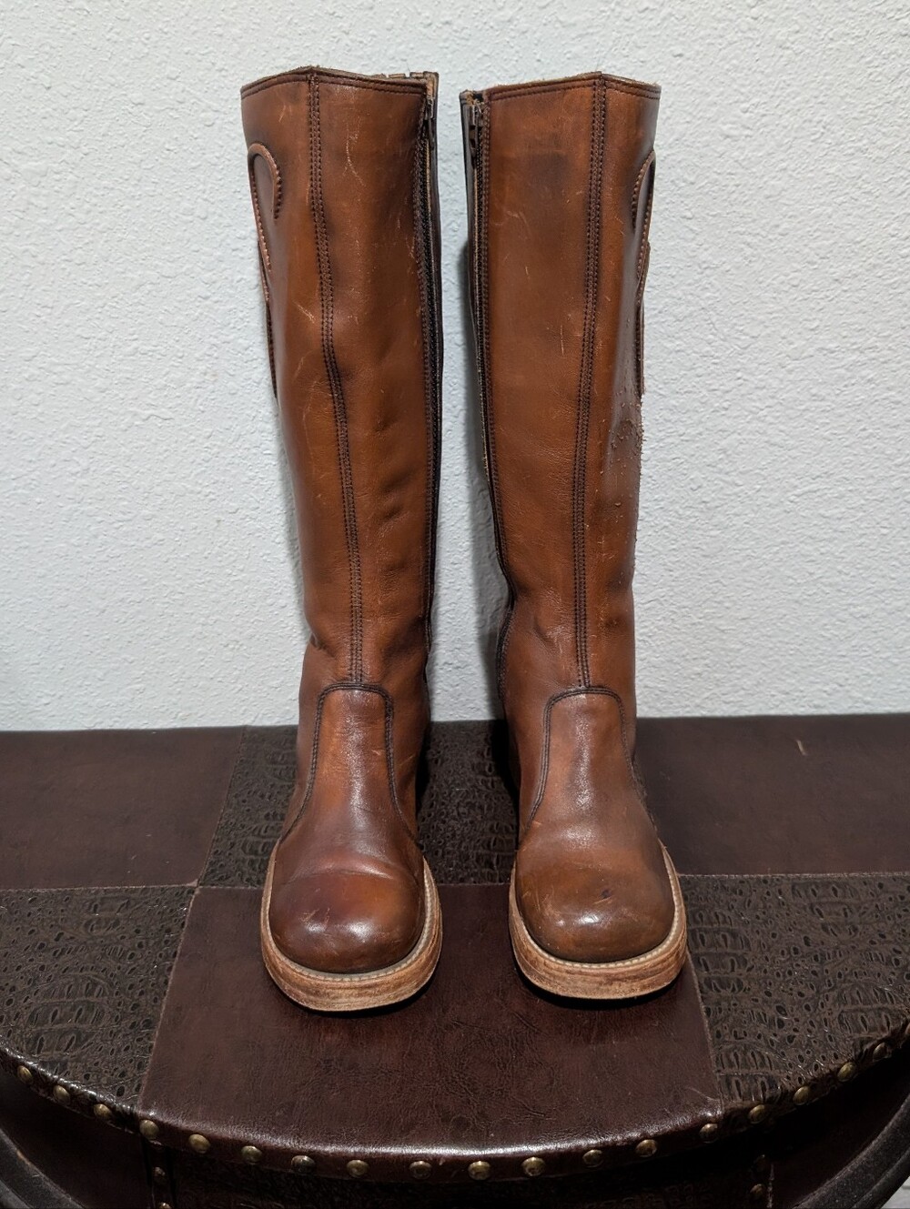 Vintage Frye Black Label Brown Leather Tall Boots Handcrafted USA Size 7B - Picture 7 of 16